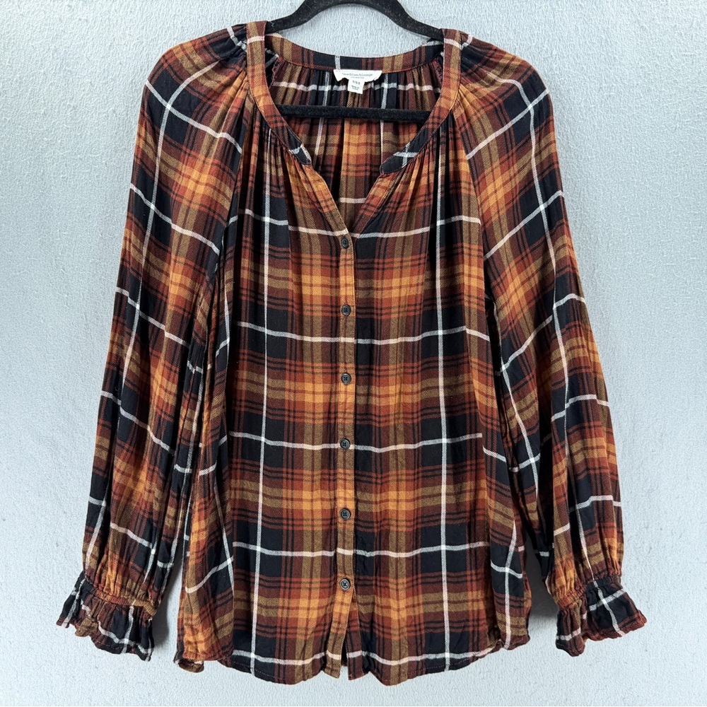 Beachβ Lunch Lounge Flannel Shirt Womens M Brown Plaid Cottagecore Whimsigoth
